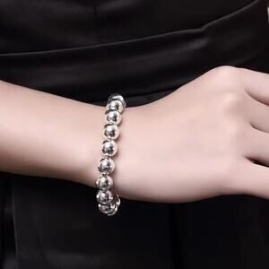 925 Sterling Silver Bracelet 10mm Pearl Ball Vintage Women's Fashion Boho Gift